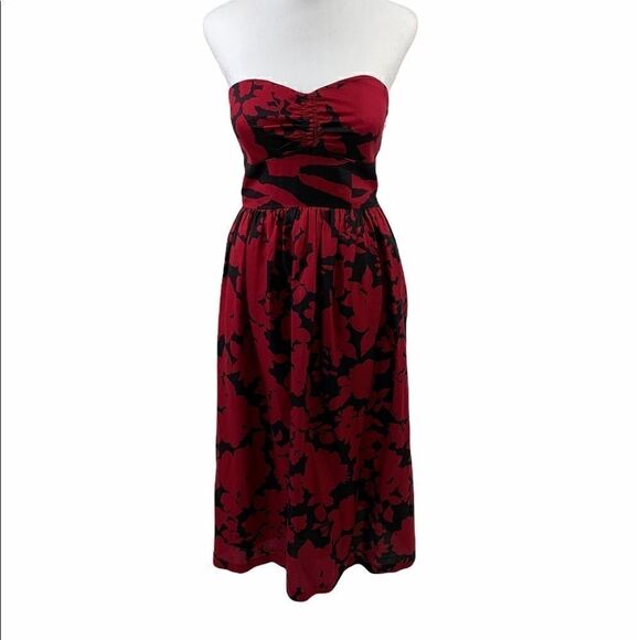 Tibi Black Red Strapless Floral Dress Size 4 - Picture 1 of 9